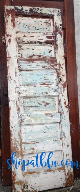 The Blue Building Antiques Alabaster AL Chippy Aqua Door