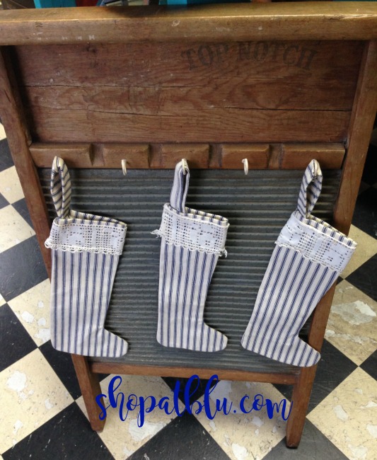 The Blue Building Antiques Alabaster AL Upcycle Project Washboard and Ticking Stockings