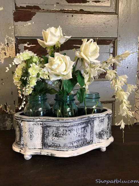 The Blue Building Antiques Alabaster AL Quick Upcycle Project 3 planter with floral ball jars