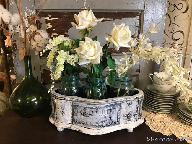 The Blue Building Antiques Alabaster AL Quick Upcycle Project 3 planter with floral