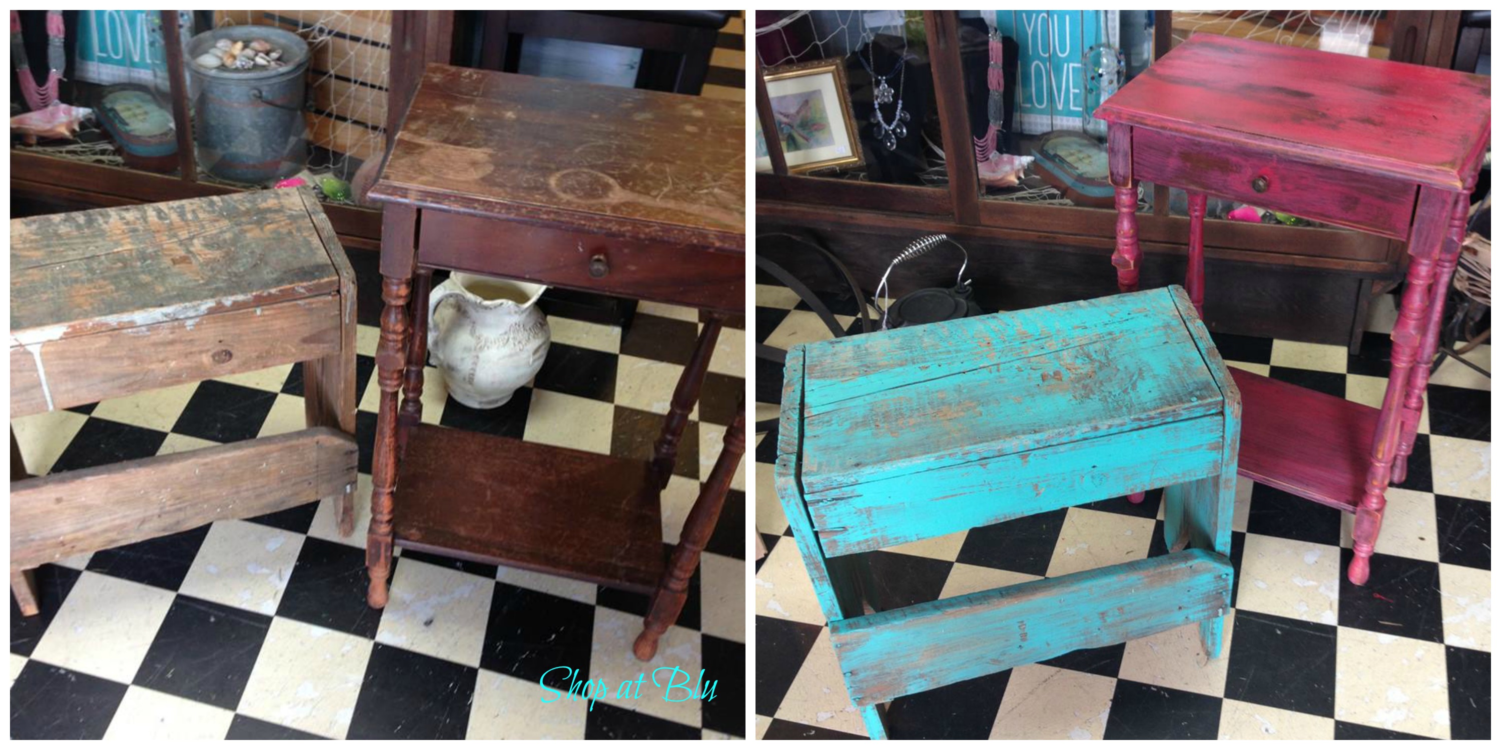 The Blue Building Antiques Alabaster, AL Upcycle Project Transformation with Paint benches