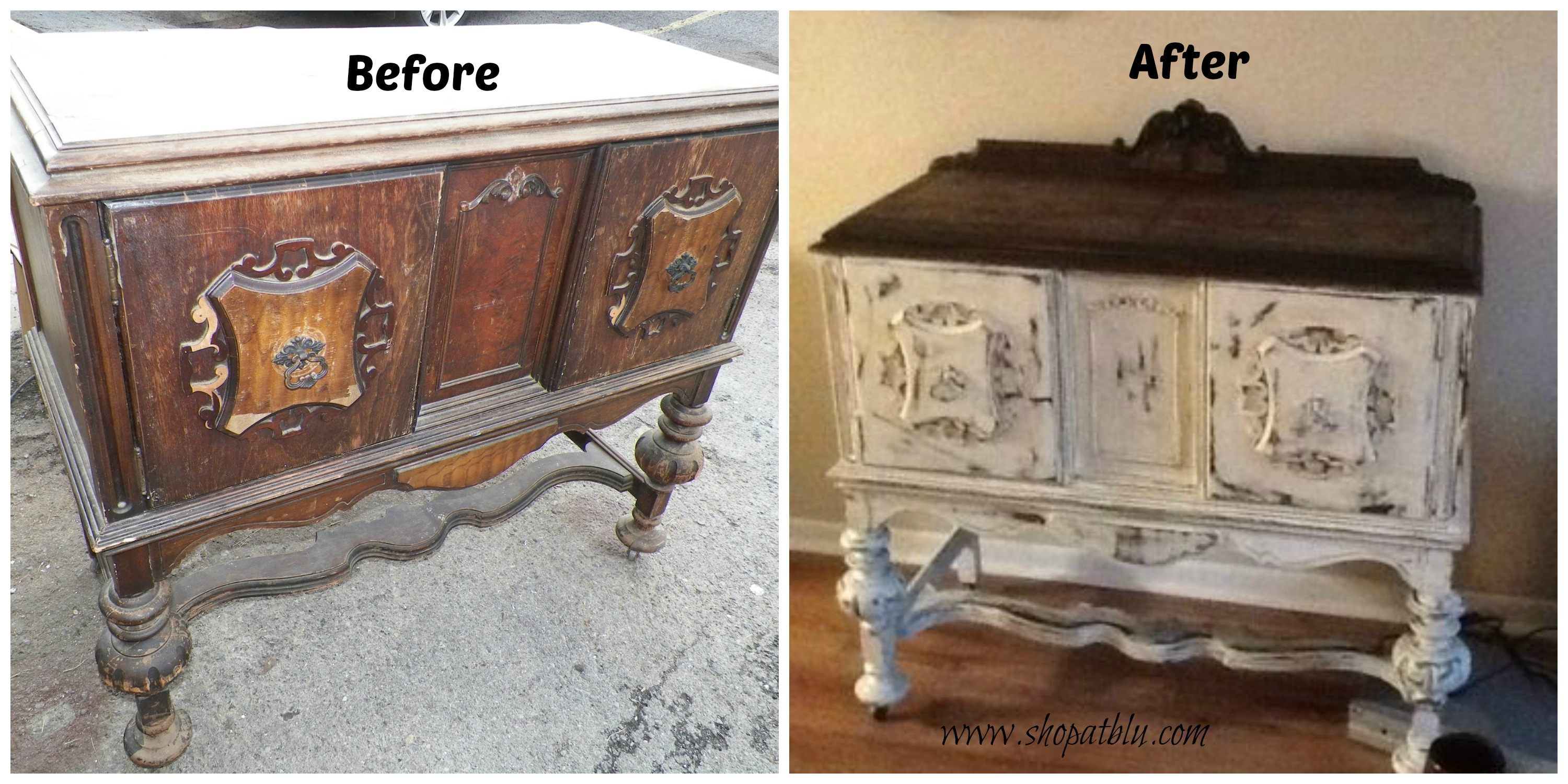 The Blue Building Antiques Alabaster, AL Upcycle Project Transformation with Paint antique sideboard