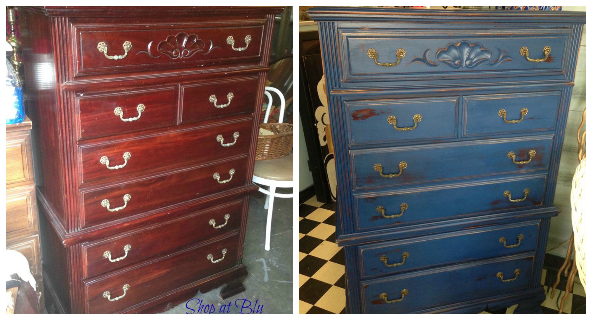 The Blue Building Antiques Alabaster, AL Upcycle Project Transformation with Paint cobalt chest