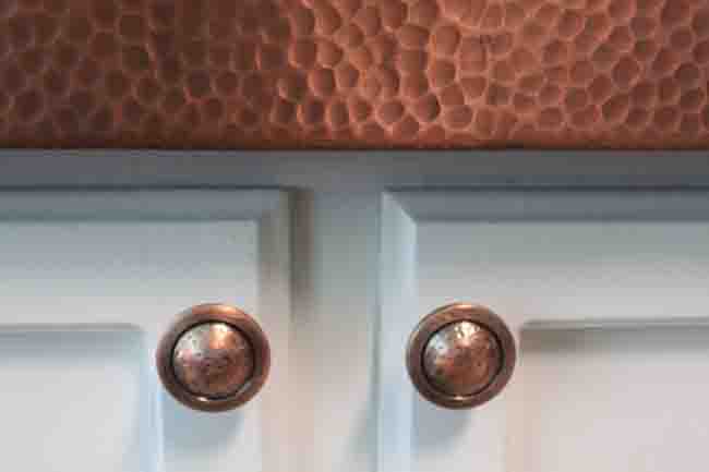 The Blue Building Antiques Shopatblu My Tuscan Inspired Kitchen Painted Cabinets Hammered Copper Knobs D.Lawless Hardware