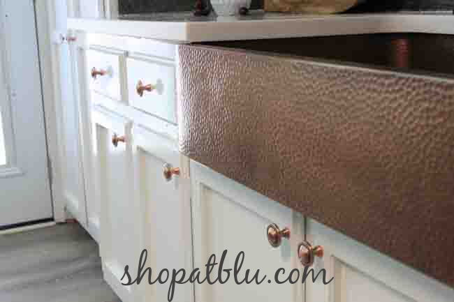The Blue Building Antiques Shopatblu My Tuscan Inspired Kitchen Painted Cabinets Hammered Copper Knobs wm
