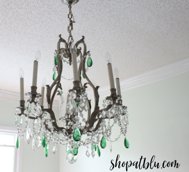 The Blue Building Antiques Shopatblu Dining Room Reclaimed Vintage Chandelier green crystals vintage