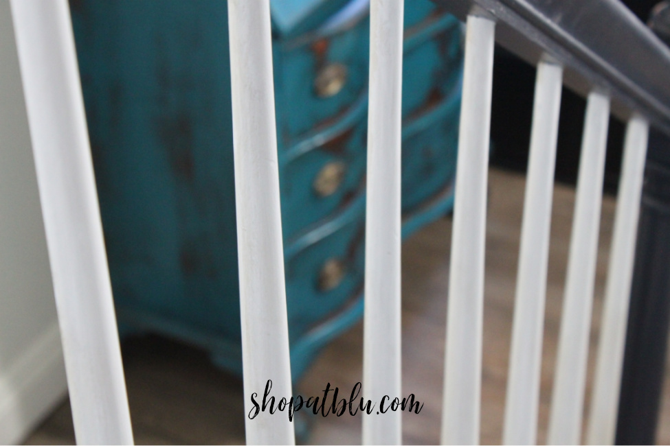 The Blue Building Anitques Shopatblu entryway reveal painted spindles