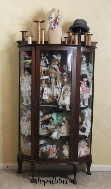 Tiger Oak China Cabinet, Porcelain Doll Display Cabinet