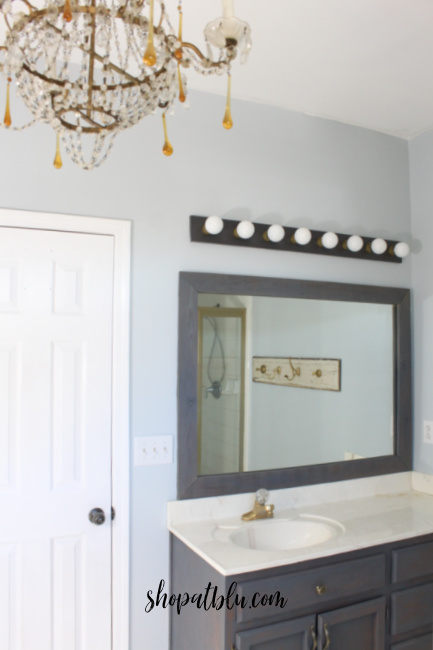 The Blue Building Anitques Shopatblu spray painted upgraded vanity lights