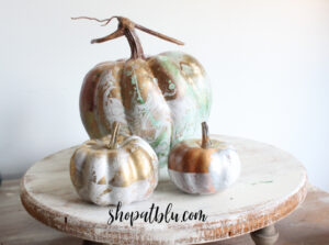 The Blue Building Antiques Shopatblu customized pumpkins with hyrdo dip metallic silver