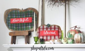 The Blue Building Antiques Shopatblu upcycled wooden pumpkins orange flannel