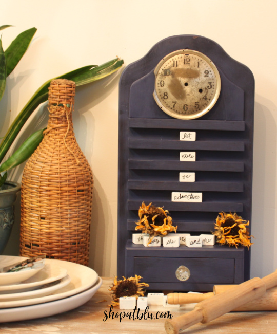The Blue Building Antiques Shopatblu repurposed wooden calendar clock quote