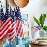 Shopatblu The Blue Building Antiques decorate with patriotic red white and blue buffet flags