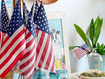 Shopatblu The Blue Building Antiques decorate with patriotic red white and blue buffet flags