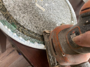 shopatblu the blue building antiques small epoxy resin table sanding edges