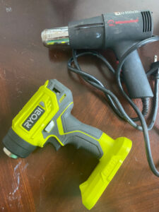 shopatblu the blue building antiques small epoxy resin table Ryobi heat gun