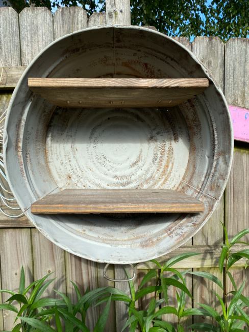 Galvanized Wash Tub With Shelves - Wall Hanging Shelf - Farmhouse