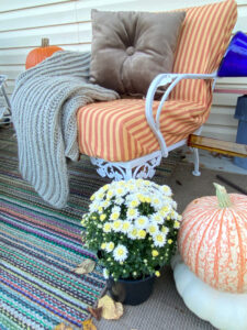 shopatblu fall outdoor decor upcycled pumpkins striped chair