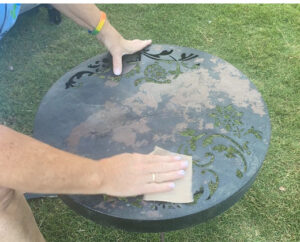 shopatblu upcylced metal garden decor sand the surface