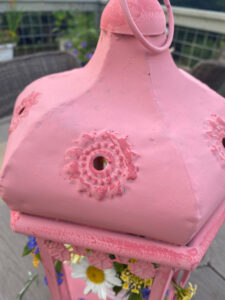 Shopatblu metal garden decor lantern drybrush detail