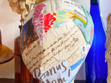 shopatblu The Blue Building Antiques decoupage mannequin head french notes