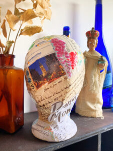 shopatblu The Blue Building Antiques decoupage mannequin head Philly postcard