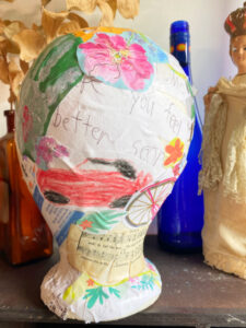 shopatblu The Blue Building Antiques decoupage mannequin head Grayson message