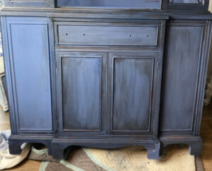 shopatblu upcycled mcm china cabinet black glaze process