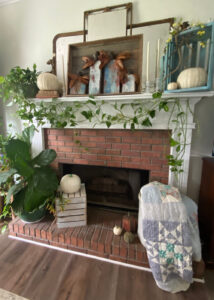 shopatblu the blue building antiques vintage wood pumpkins fall mantle reveal