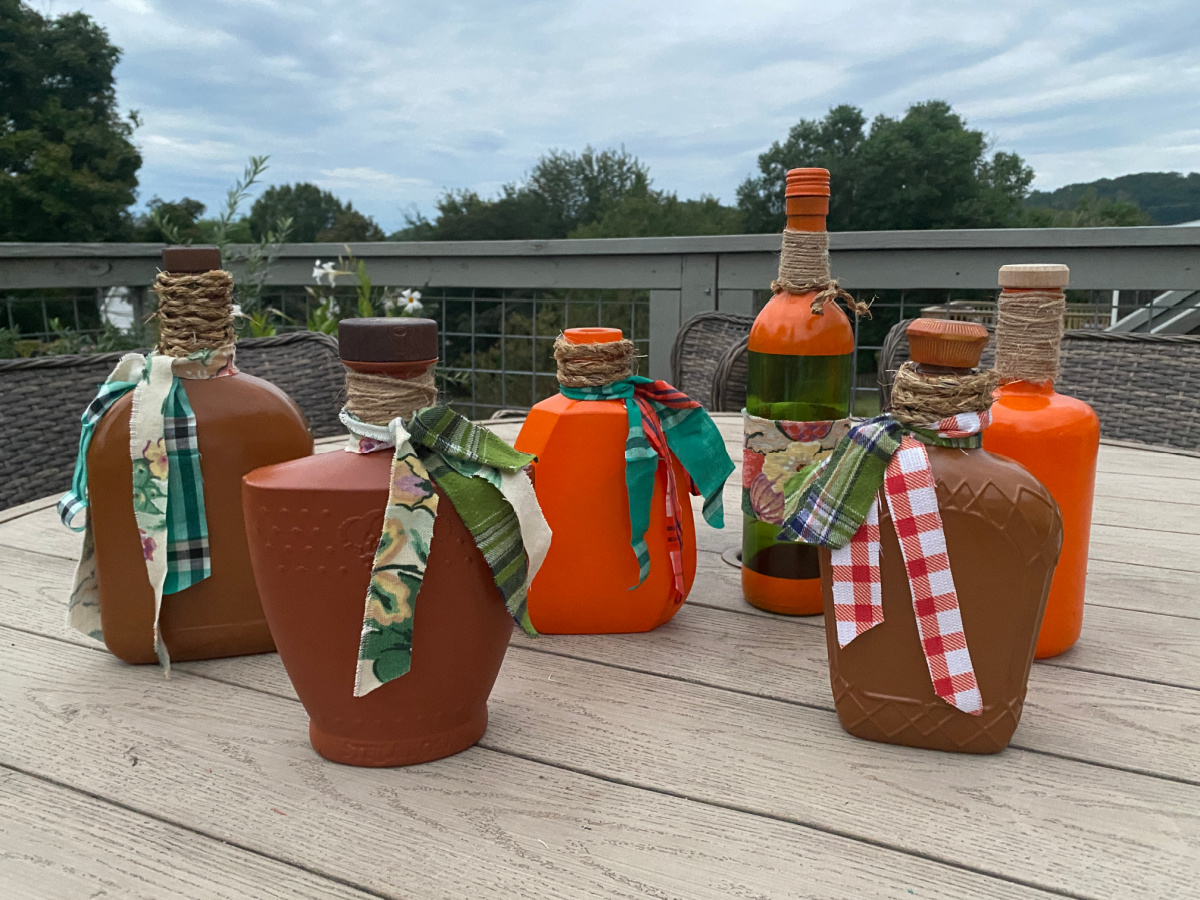 shopatblu glass bottle fall decor ribbon jute