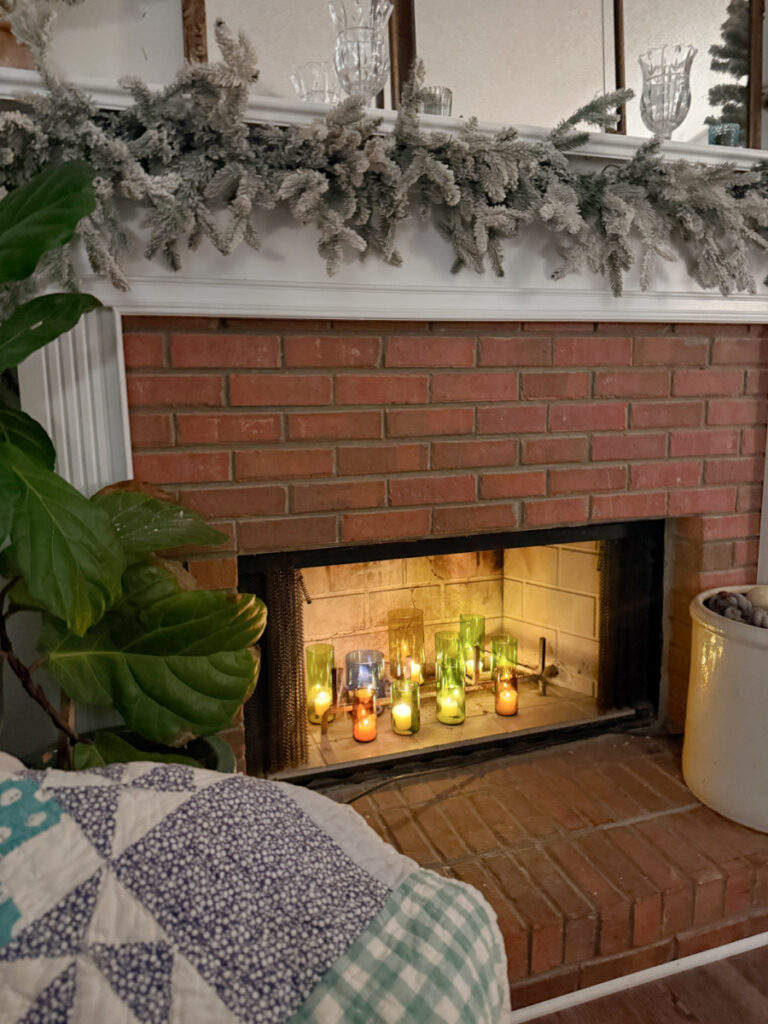 shopatblu wine bottle centerpiece fireplace